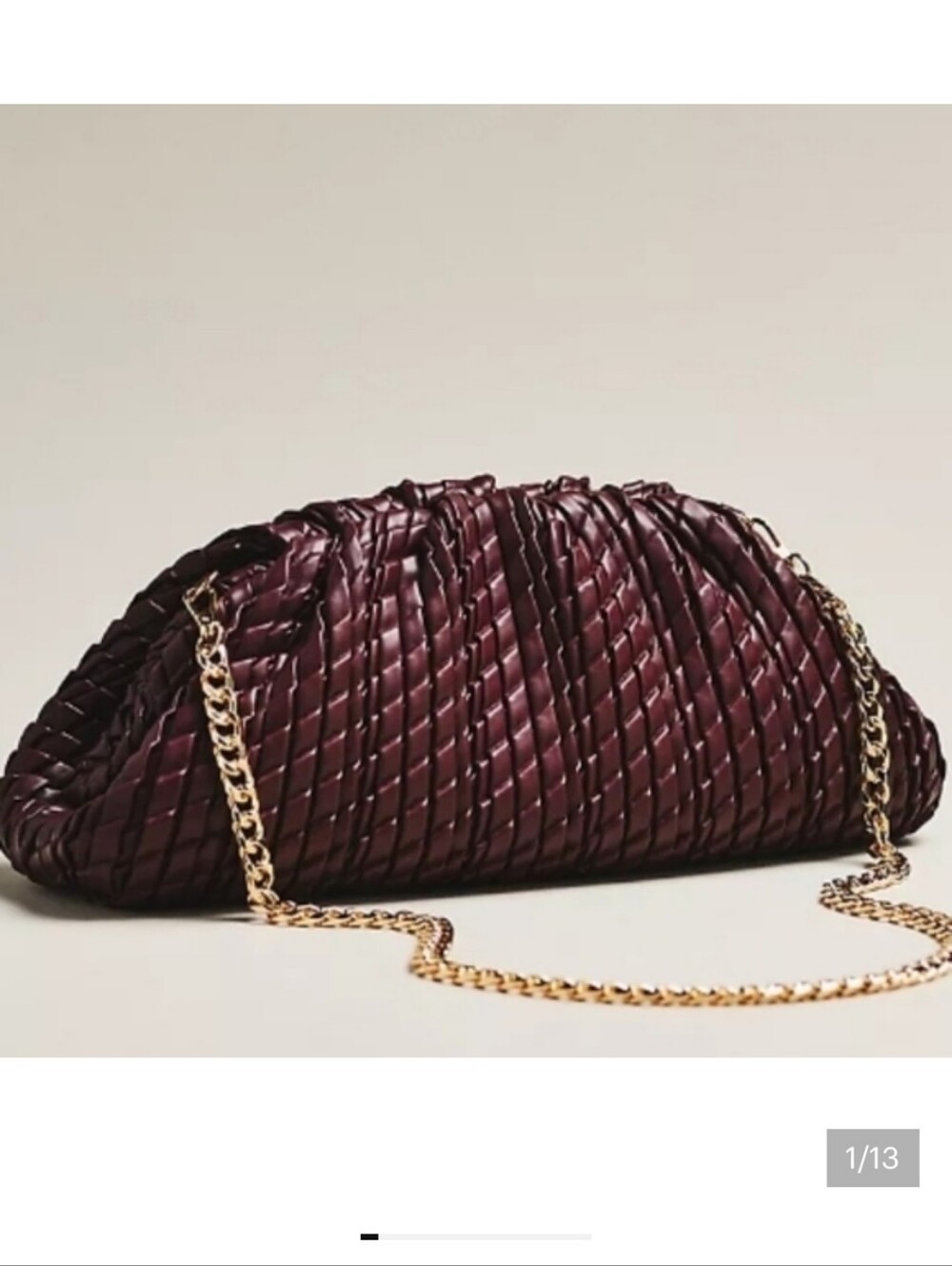 Anthropologie Quilted Woven Clutch in Plum with Gold Chain- urban Expression